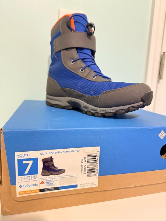 Columbia Other - Columbia Kids Blue and Gray Winter Boots with Orange Trim